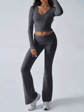 Devine Ruched Long Sleeve Top and Pants Set - Trendsi - Flyclothing LLC
