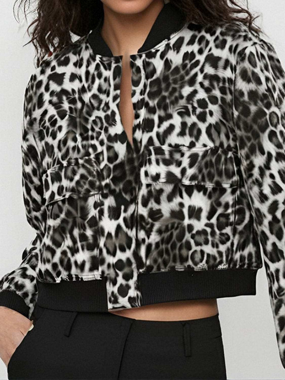 Pocketed Snap Down Baseball Collar Jacket - Trendsi - Flyclothing LLC