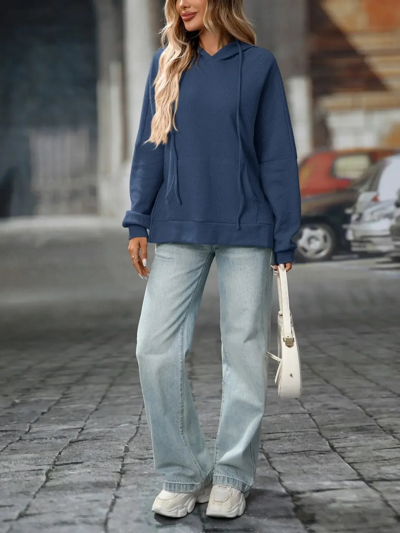 Textured Drawstring Long Sleeve Hoodie - Trendsi - Flyclothing LLC