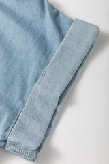 Folded Short Sleeve Patched Pocket Denim Shirt - Trendsi - Flyclothing LLC
