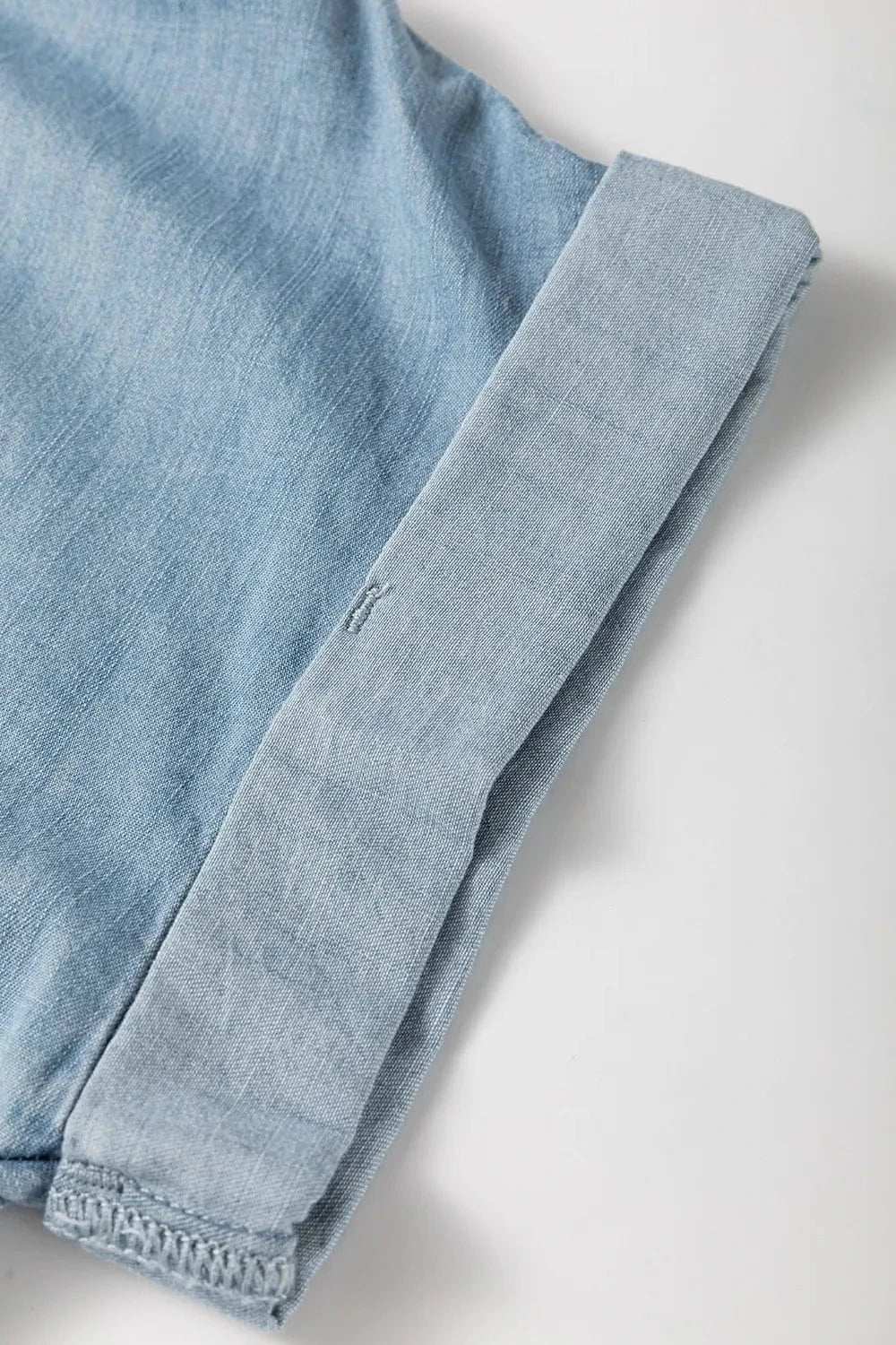 Folded Short Sleeve Patched Pocket Denim Shirt - Trendsi - Flyclothing LLC