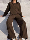 Round Neck Long Sleeve Top and Elastic Waist Pants Set - Trendsi