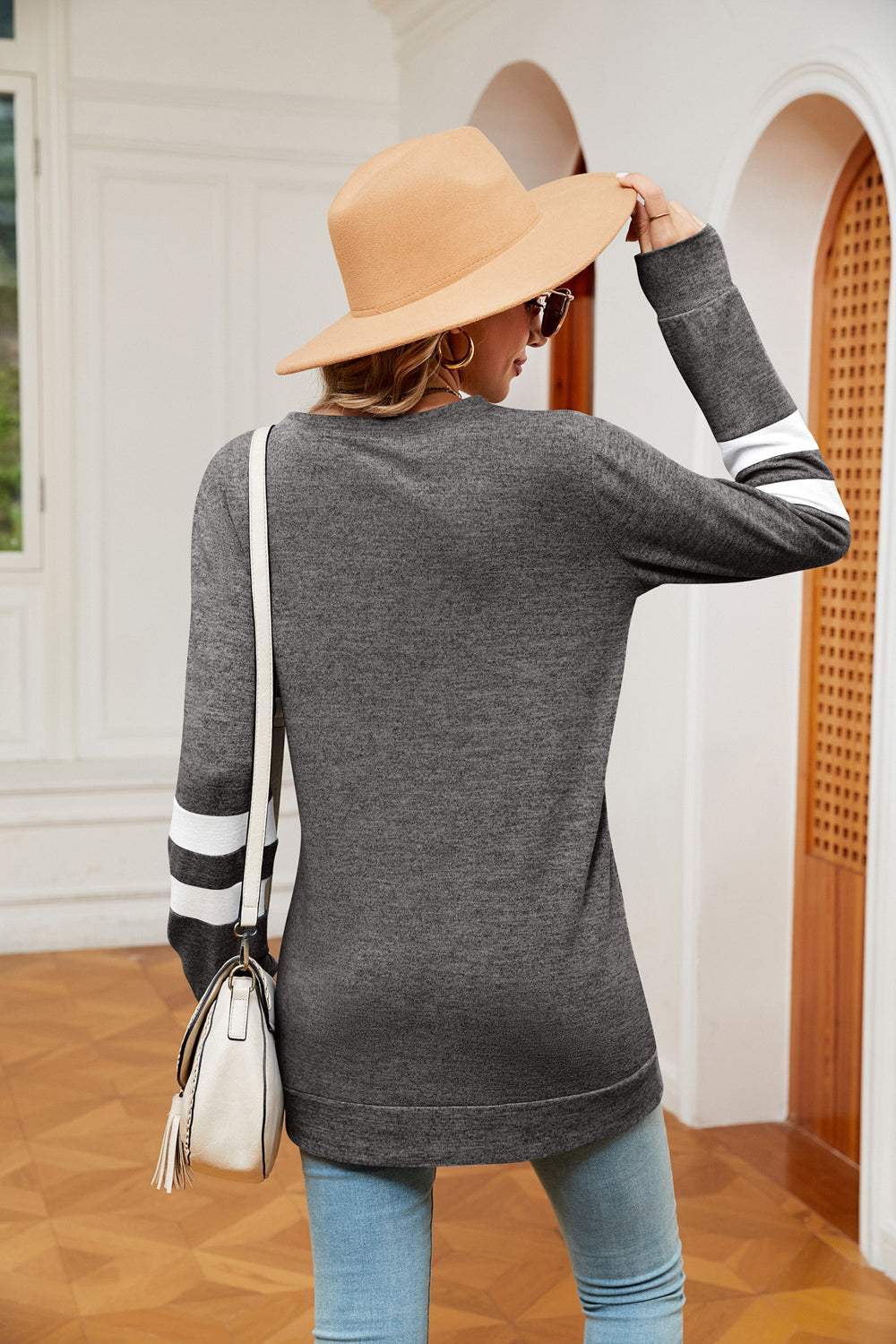 Round Neck Long Sleeve Top - Trendsi - Flyclothing LLC