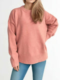 Round Neck Dropped Shoulder Long Sleeve Sweater - Trendsi - Flyclothing LLC