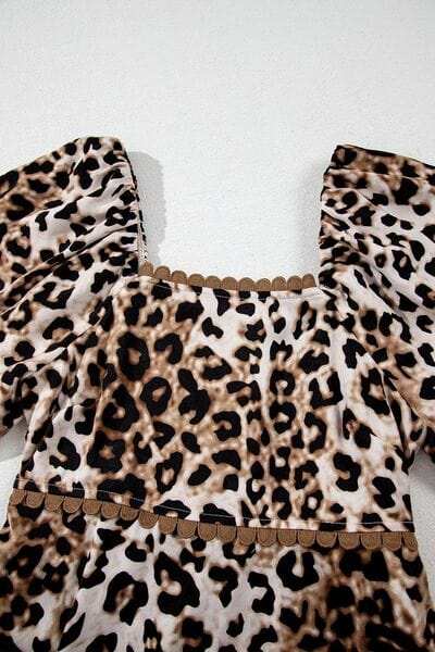 Leopard Square Neck Puff Sleeve Maxi Dress - Trendsi - Flyclothing LLC