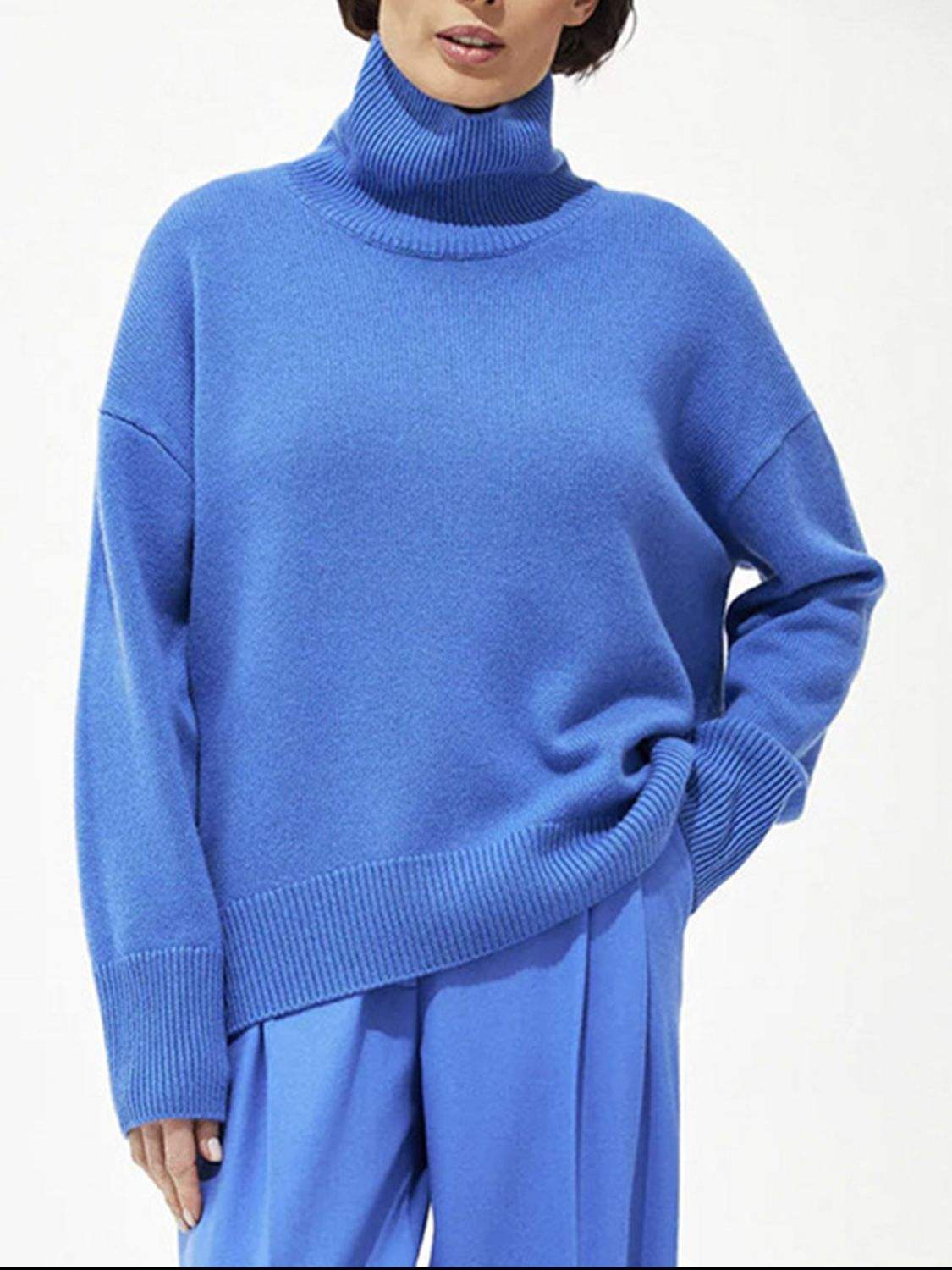 Turtleneck Drop Shoulder Long Sleeve Sweater - Trendsi - Flyclothing LLC