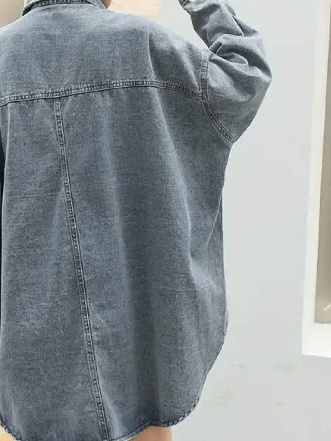 Embroidered Patch Button Up Long Sleeve Denim Jacket - Trendsi - Flyclothing LLC