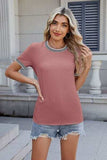 Round Neck Short Sleeve T-Shirt - Trendsi - Flyclothing LLC