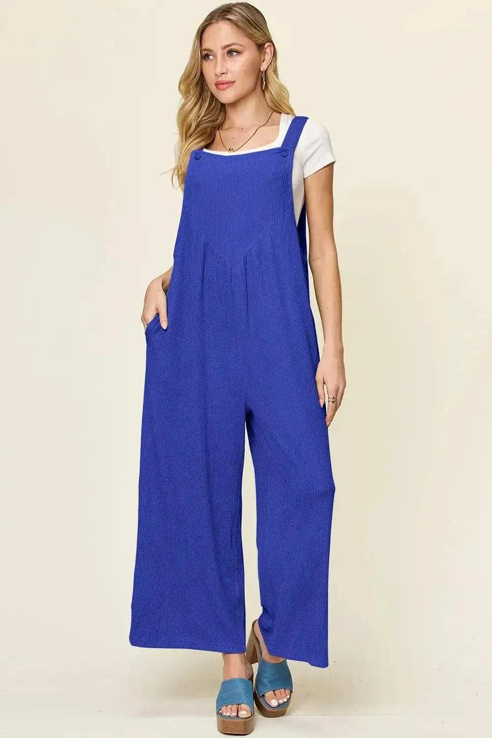 Double Take Full Size Texture Sleeveless Wide Leg Overall - Trendsi - Flyclothing LLC