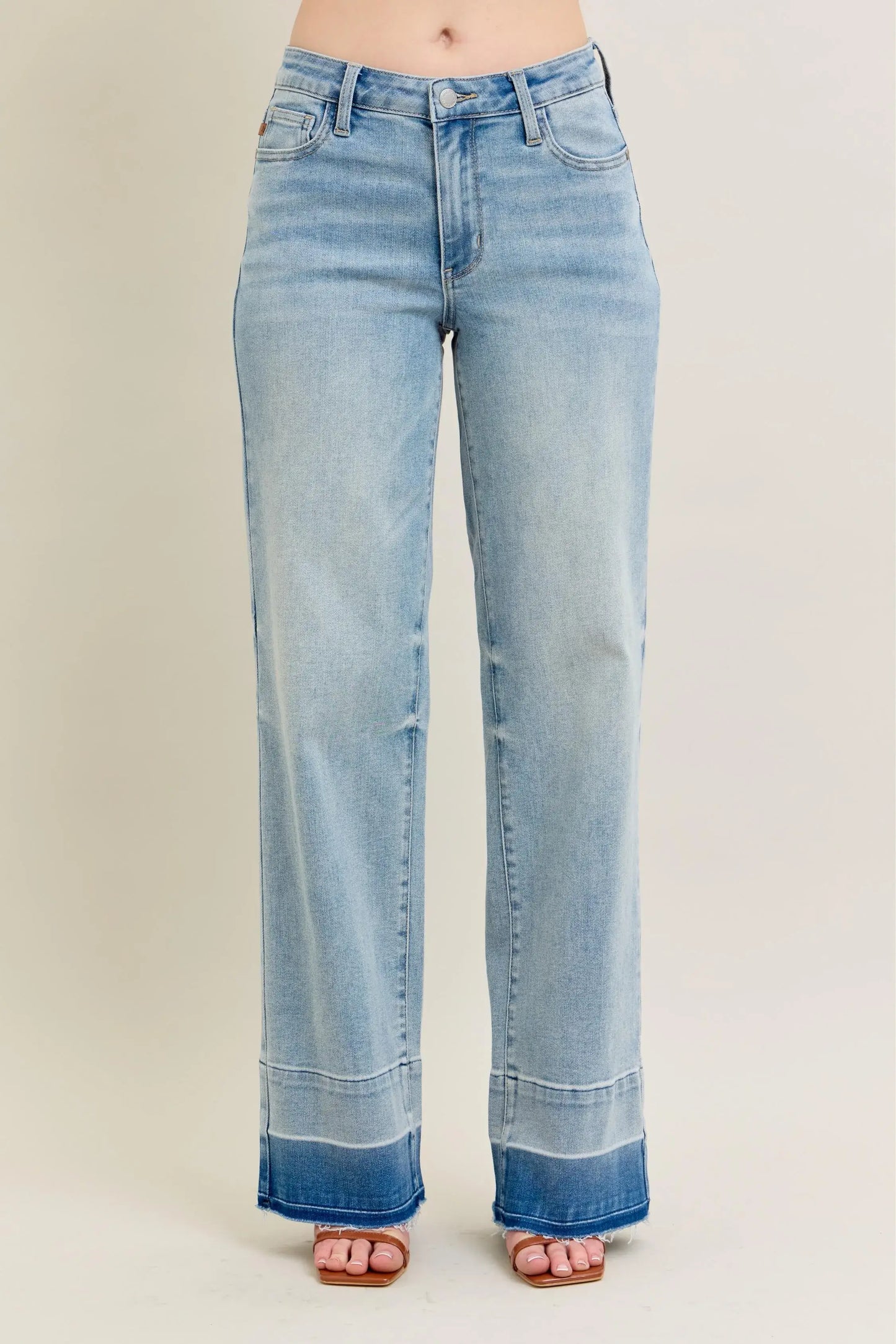 Judy Blue Full Size Mr Release Hem Wide Leg Jeans Plus Size - Trendsi - Flyclothing LLC