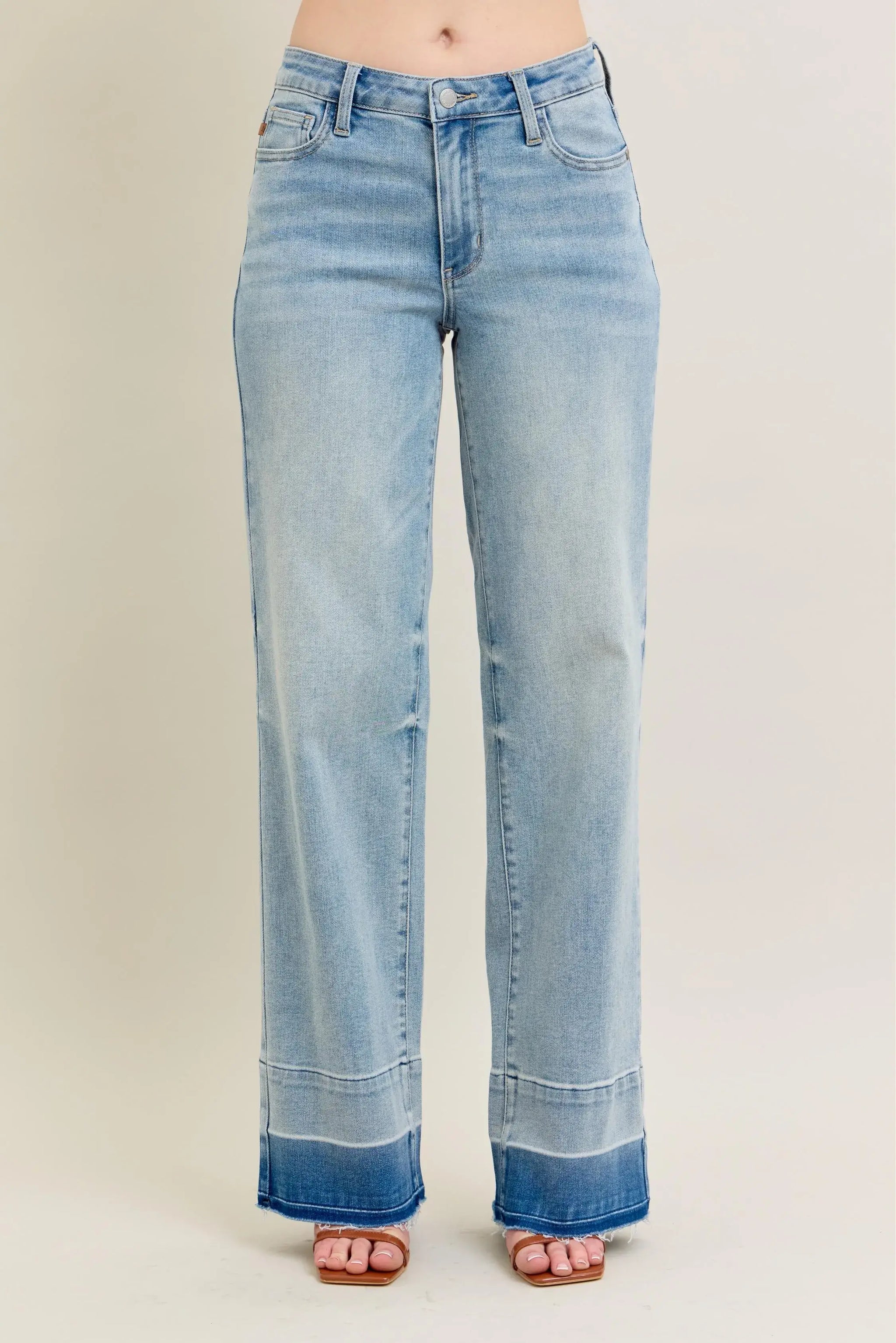 Judy Blue Full Size Mr Release Hem Wide Leg Jeans Plus Size - Trendsi - Flyclothing LLC