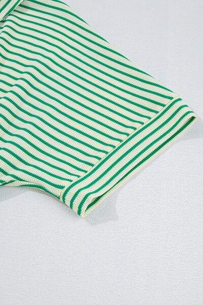 Striped Half Sleeve Tie Waist Romper - Trendsi - Flyclothing LLC
