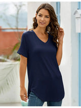 Full Size Solid V-Neck Short Sleeve T-Shirt Plus Size - Trendsi - Flyclothing LLC