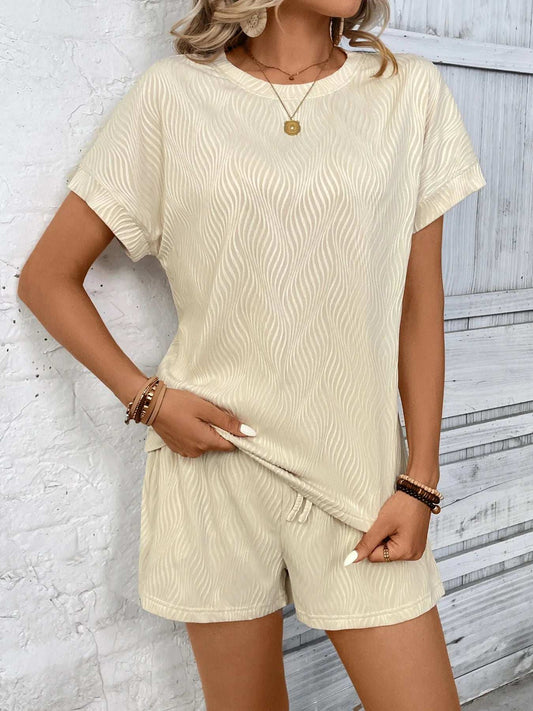 Textured Knit Round Neck Top and Shorts Set - Trendsi - Flyclothing LLC