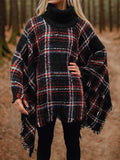 Turtleneck Plaid Raw Hem Sweater - Trendsi - Flyclothing LLC