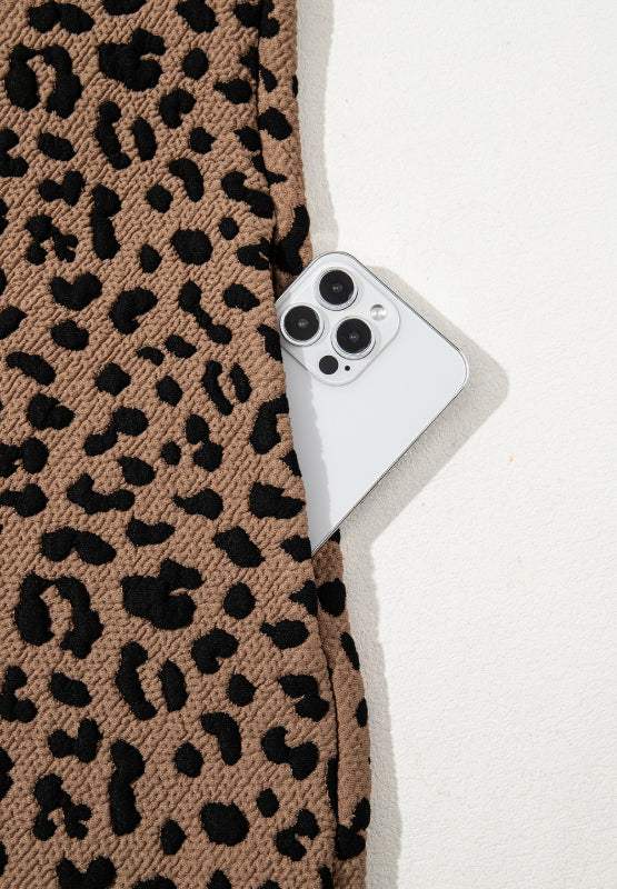 Leopard Johnny Collar Sleeveless Mini Dress - Trendsi - Flyclothing LLC