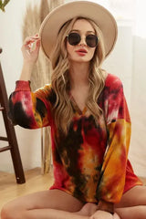 BiBi Tie Dye Brushed Waffle Top With Bubble Sleeves - Trendsi - Flyclothing LLC