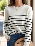 Striped Round Neck Long Sleeve Sweater - Trendsi