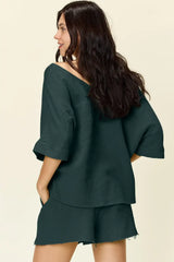 Double Take Texture Half Sleeve T-Shirt and Drawstring Shorts Set - Trendsi - Flyclothing LLC