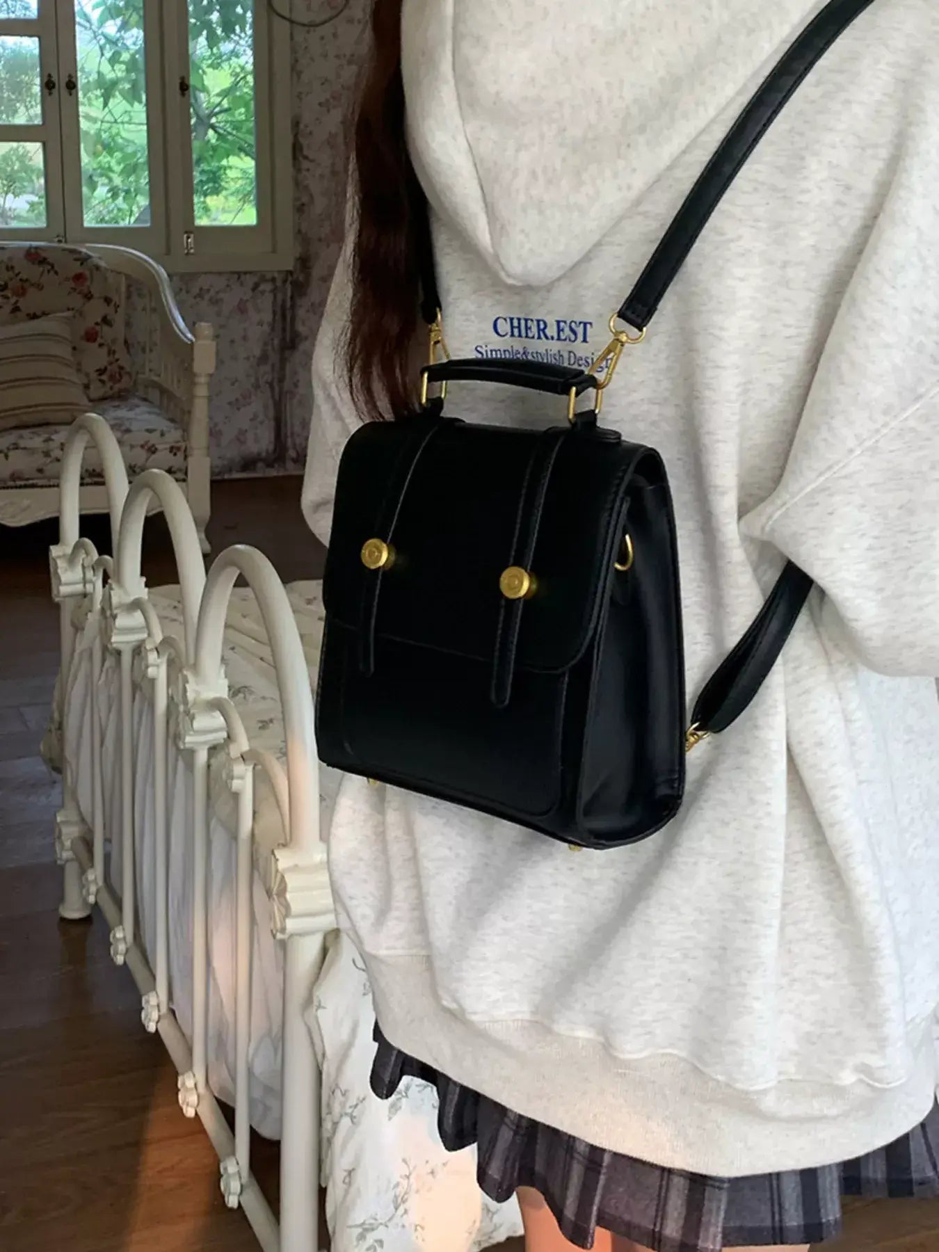 Top Handle Leather Backpack Bag - Trendsi - Flyclothing LLC