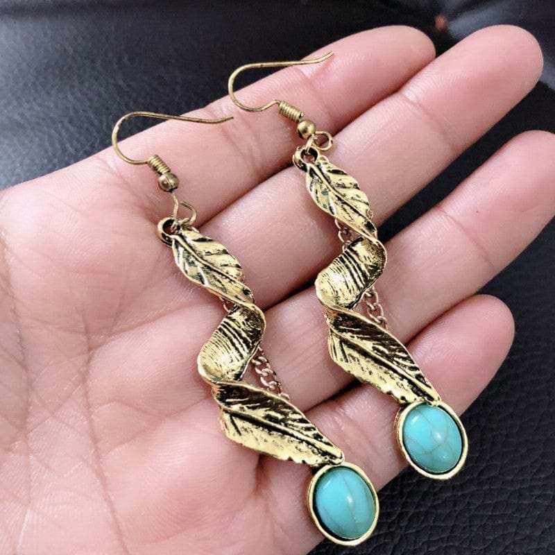 Alloy Leaf Artificial Turquoise Earrings - Trendsi - Flyclothing LLC