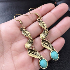 Alloy Leaf Artificial Turquoise Earrings - Trendsi