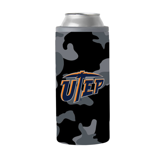UTEP Black Camo 12oz Slim Can Coolie - Logo Brands - Flyclothing LLC