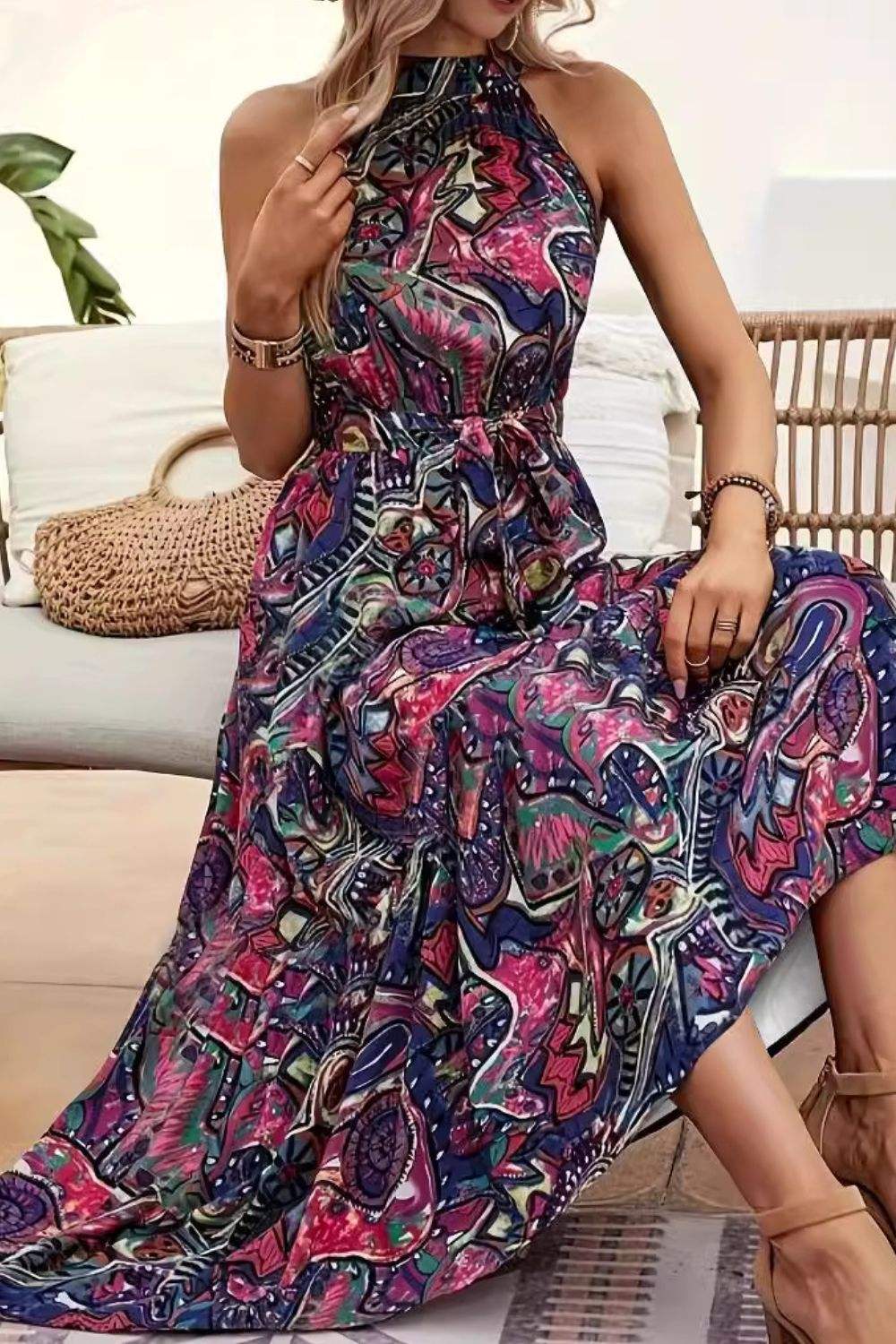 Tied Floral Sleeveless Dress - Trendsi - Flyclothing LLC