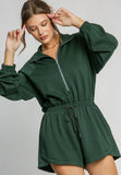 Drawstring Half Zip Long Sleeve Romper - Trendsi