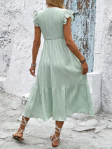 V-Neck Ruffled Cap Sleeve Dress - Trendsi - Flyclothing LLC