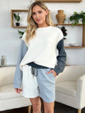 Double Take Full Size Contrast Drop Shoulder Top and Shorts Set - Trendsi