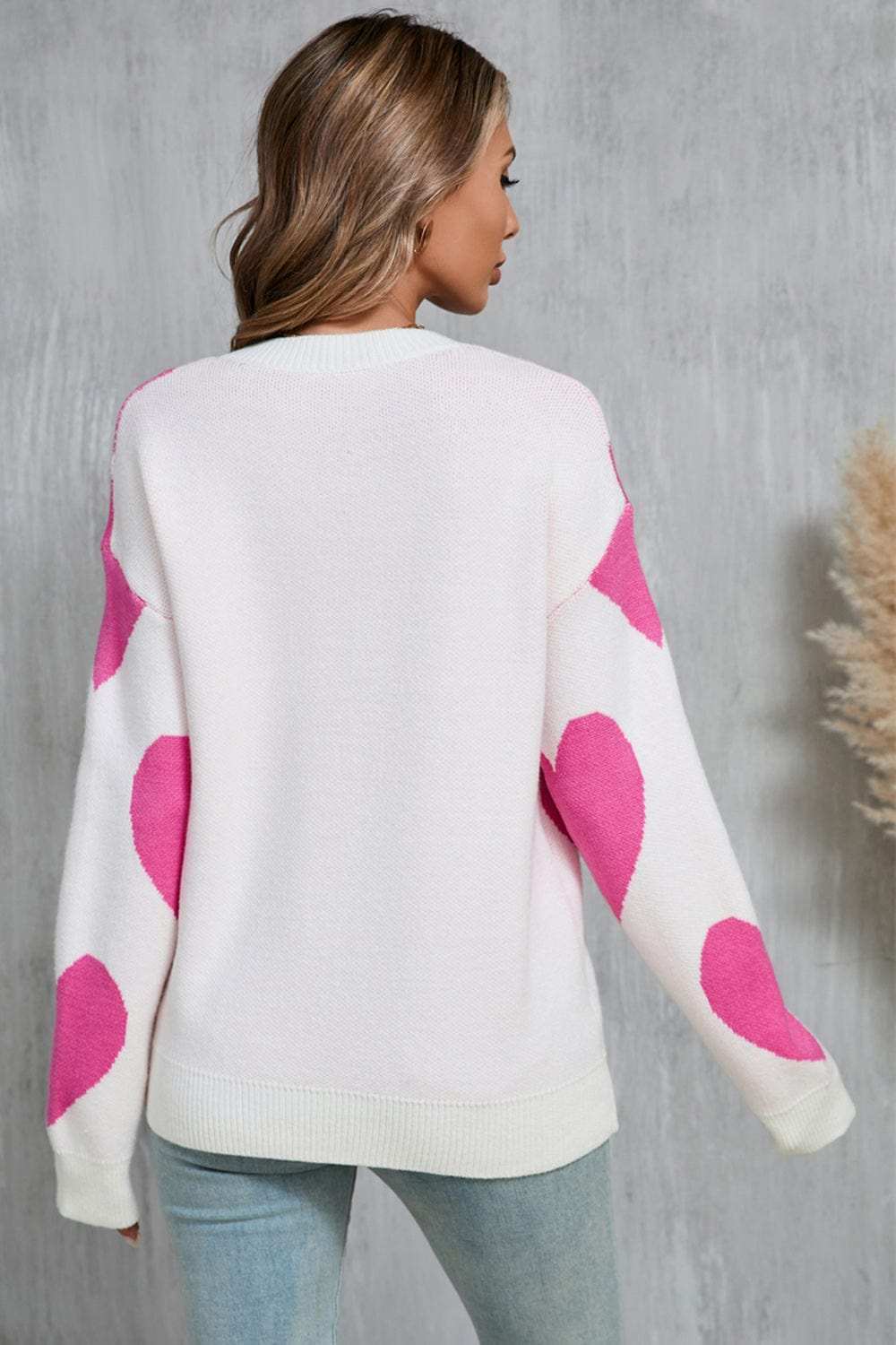 Angel Wings Contrast Heart Dropped Shoulder Long Sleeve Sweater - Trendsi - Flyclothing LLC