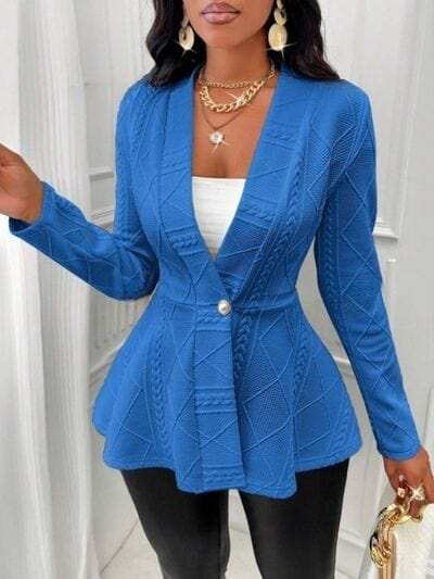 One Button Textured Peplum Cardigan - Trendsi - Flyclothing LLC