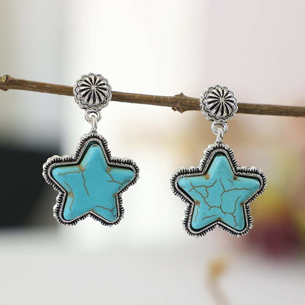 Artificial Turquoise Alloy Star Earrings - Trendsi - Flyclothing LLC