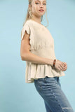 Umgee Linen Blend Smocked Peplum Blouse - Trendsi - Flyclothing LLC