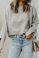 Textured Round Neck Long Sleeve Sweater - Trendsi - Flyclothing LLC