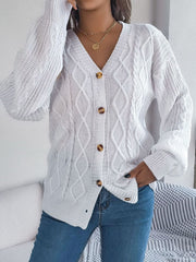 Cable-Knit Long Sleeve Cardigan - Trendsi