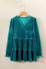 Peplum V-Neck Flounce Sleeve Blouse - Trendsi - Flyclothing LLC