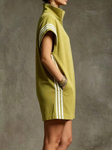 Striped Zip Front Short Sleeve Romper - Trendsi - Flyclothing LLC