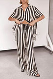 Striped Collared Neck Half Sleeve Top and Pants Set - Trendsi