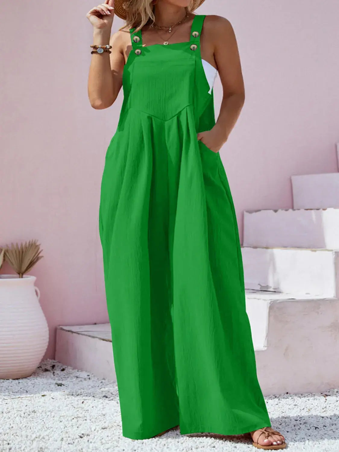Plus Size Square Neck Wide Leg Overalls - Trendsi - Flyclothing LLC