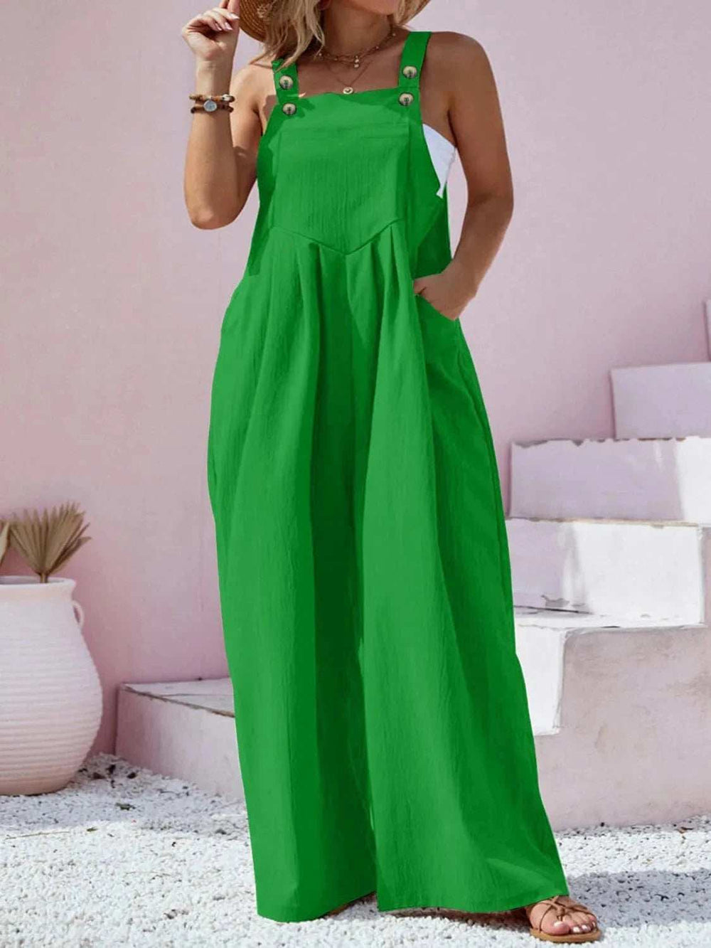Plus Size Square Neck Wide Leg Overalls - Trendsi - Flyclothing LLC