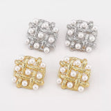 Pearl Grid Square Stud Earrings - Trendsi - Flyclothing LLC