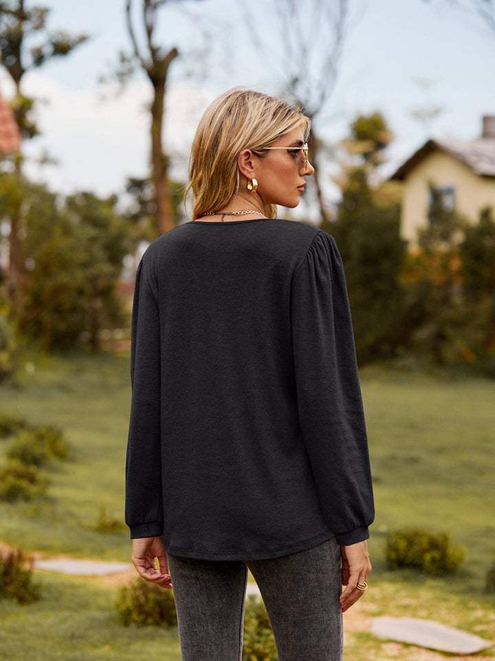 Puff Sleeve Ruffle Trim Blouse - Trendsi - Flyclothing LLC