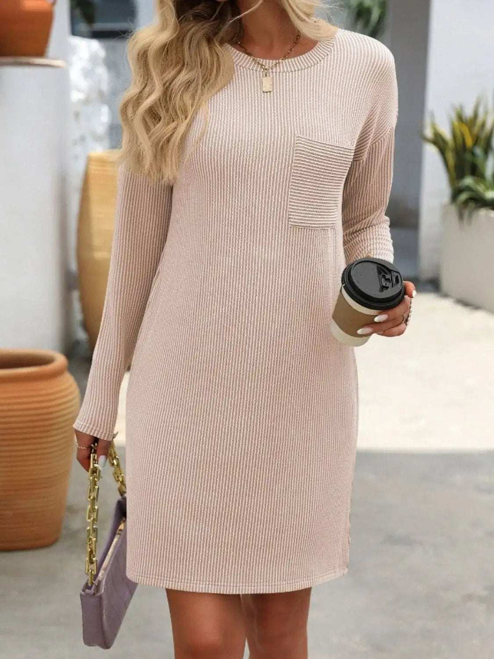 Striped Round Neck Long Sleeve Mini Dress - Trendsi - Flyclothing LLC