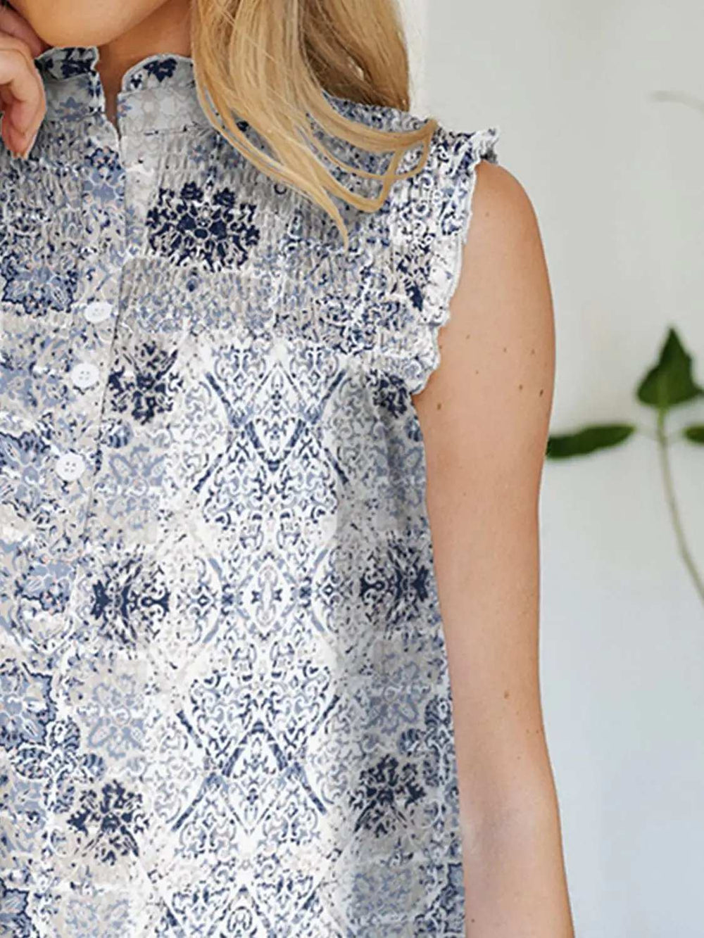 Frill Printed Mock Neck Top - Trendsi - Flyclothing LLC