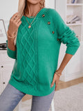 Decorative Button Round Neck Raglan Sleeve Sweater - Trendsi