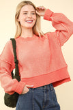 VERY J Exposed Seam Cropped Striped Slit Sweater - Trendsi