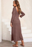 Slit Striped Round Neck Midi Dress - Trendsi - Flyclothing LLC