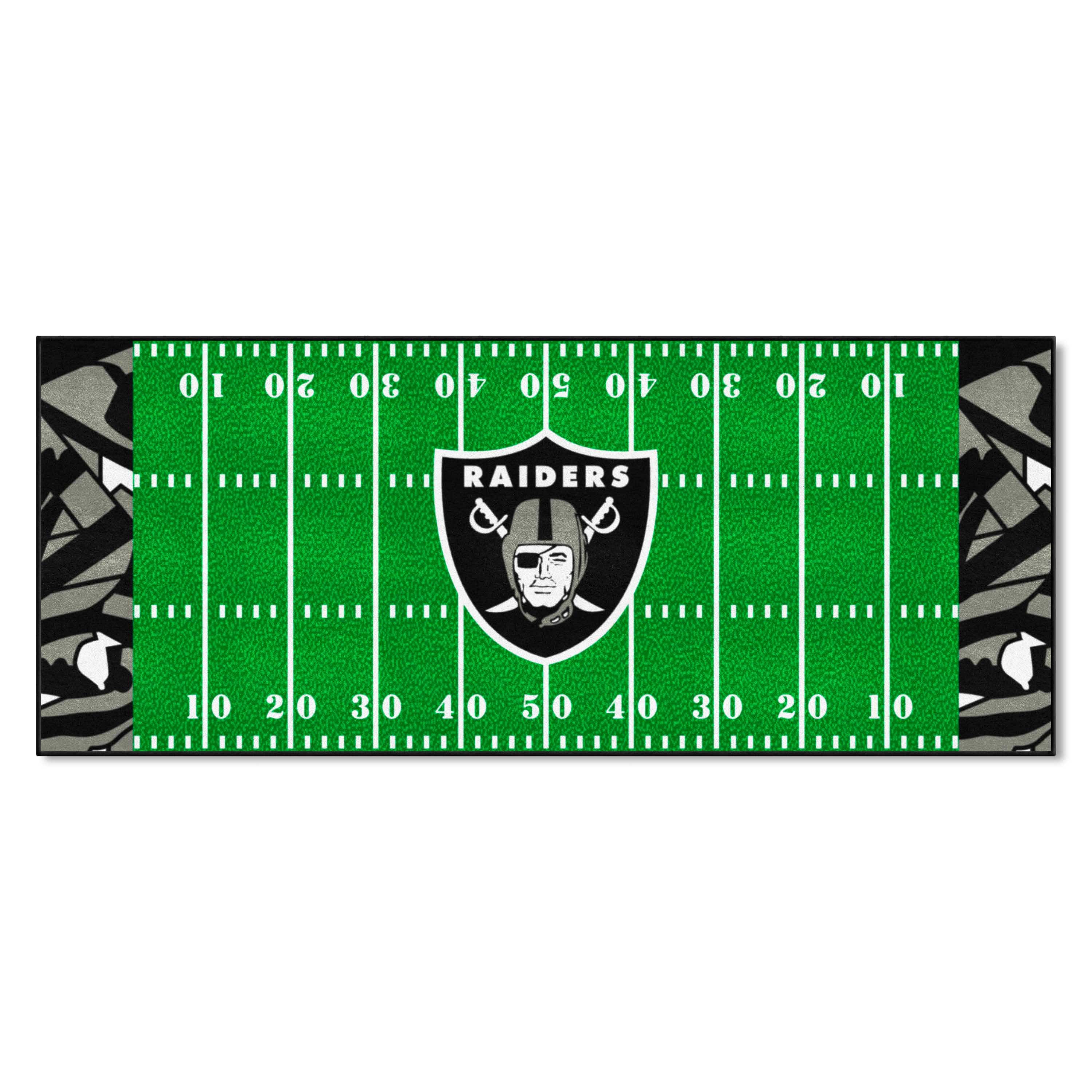 Las Vegas Raiders Football Field Runner Mat - 30in. x 72in. XFIT Design - Las Vegas Raiders